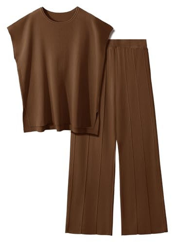 UMIPUBO Conjuntos Punto Mujer Verano 2 Piezas Casual Chandal Manga Corta Camiseta de Manga Corta Y Pantalones con Bolsillos Cómodo Pijama Moda Chándal Color Sólido Primavera