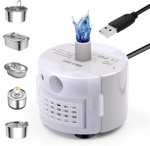 Baxczomx Pompe de Fontaine a Eau Chat Chien avec Lumière LED, Moteur Fontaine a Eau Chat, Ultra Silencieux, Petite Pompe à Eau de Remplacement pour Animaux de Compagnie, Aquarium