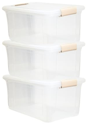 Aufbewahrungsboxen mit Deckel 5L und 9L, Plastik Boxen stapelboxen transparent mit Klickverschluss, Lebensmittelecht stapelbar & HLKauf-Block (3x 9 Liter-Box & 1x HLKauf-Block)