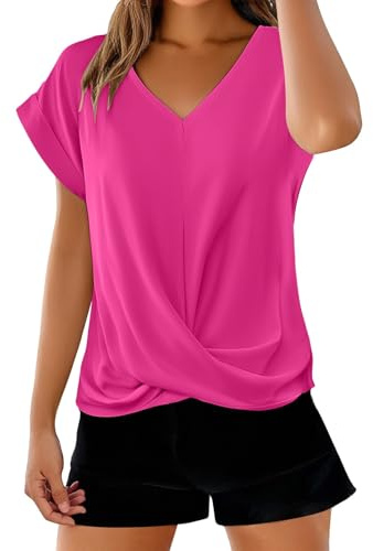 Cocila T Shirts Rosa Donna in Saldo Camicia Donna Larga Morbida Blusa Elegante Viscosa Lino Celeste Rossa Maglietta per Anziana Magliette Bianche da Maglie Mezze Maniche Cotone Manica Corta Colorata