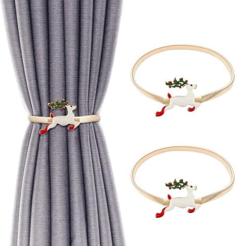 KASESSS 2 Pezzi Ferma Tende Natale, Fermatenda Creativi, Fermatende e Raccogli Tenda Design degli Alci, Ferma Tenda con Corda Primaverile, Embrasse per Tende per Casa Ufficio Hotel Decorazione