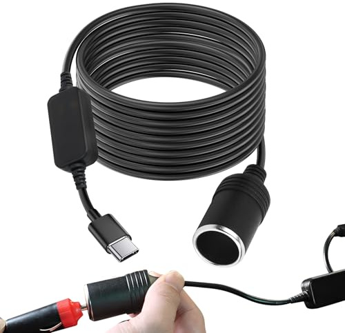 3M USB C 5V a 12V Adaptador Mechero Hembra Cable Convertidor para Grabadora de Coche Cámara GPS Luces LED Adaptador Encendedor de Cigarrillos de Automóvil