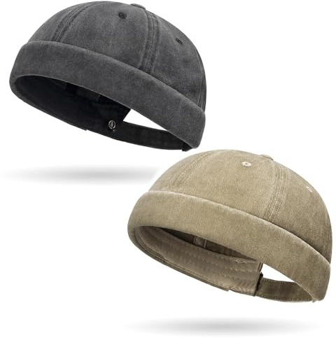 ZXTGBQ 2 Stücke Docker-Cap Herren Seemannsmütze Hafenmütze Dockermütze Seemannskappe Brimless Hat Unisex