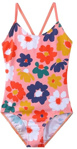 ZNYUNE Maillot de Bain Fille Bikini Anti-UV Enfant Combinaison de Natation Enfant Anti UV la baignade 3-11 Ans S515 Fleur pêche 140/146