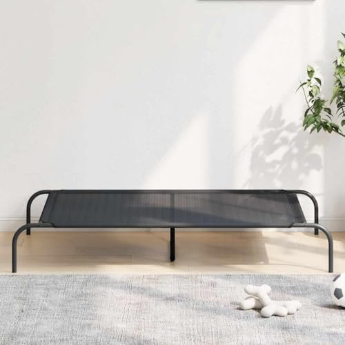 Drillkyn Upphöjd hundsäng, svart med textil och stålram, 130 x 80 x 20 cm, robust liggplats för hundar, andas och fukttålig, perfekt för vardagsrum, resor och seniorkomfort