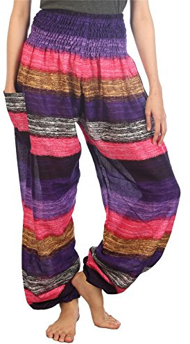 Lofbaz Harem Pants for Women Yoga Boho Hippie Clothing Bohemian Palazzo Beach Maternity Pajama Gypsy Indian Travel Clothes - Colourful 2 Pink S