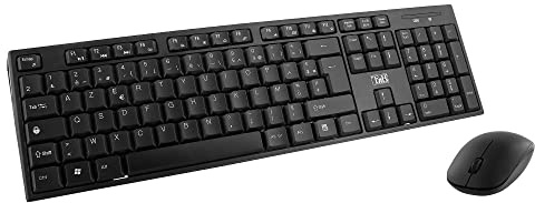 T'NB Wireless Radio Frequency Keyboard and Mouse, French AZERTY Keyboard, Compact, Comfortable and Quiet, Multimedia Shortcuts, High Autonomy Mouse, Silent Clicks, Windows/Linux – Black