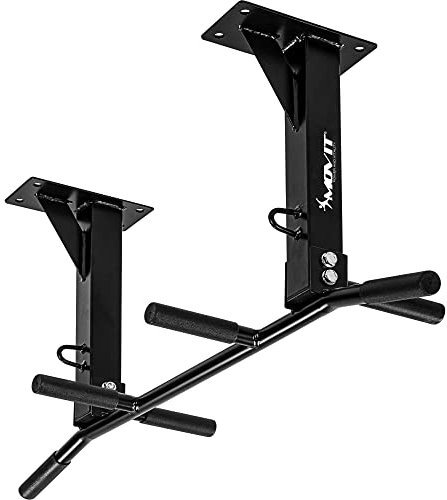 MOVIT® Profi Klimmzugstange zur Deckenmontage, bis 350 kg, 6x rutschfeste Griffe, 2x Ösen für Zubehör, schadstoffgeprüft, Schwarz, Türreck Reckstange Pull up bar