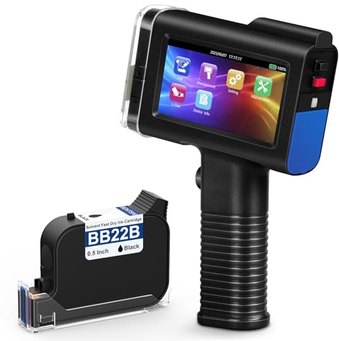 BENTSAI BT-HH6105B2 Handheld Inkjet Printer with 1/2 Inch Print Height Portable Handheld Printer for EXP Date, Batch Number, QR Code, Barcode, Logo on Carton Wood Fabric Plastic Metal (Black)