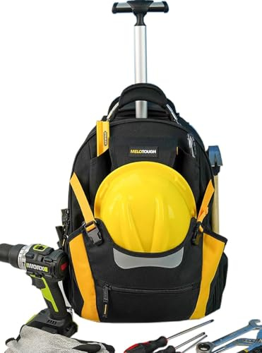 MELOTOUGH Werkzeugtasche mit Rollen, strapazierfähig, Werkzeug-Rucksack, Werkzeug-Organizer-Tasche für Elektriker, Tischler, HVAC, Schweißgerät (gelb)