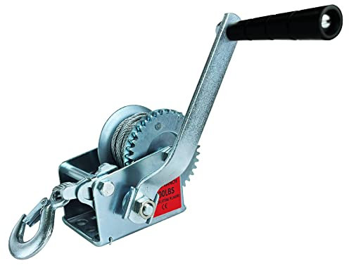 QMCAHCE 800lbs Heavy Duty Hand Winch Boat Trailer Winch Strap, (with 8m Steel Wire Rope), Crank Traction Winch, Hardened Steel 2 Speed Hand Winch, Two Way Ratchet Hand Winch for Trailer ATV UTV Boats