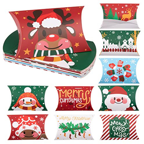 Kiiwah 20 Stück Weihnachten Geschenkbox Kissen Form Süßigkeiten Box Keksschachtel Pralinenschachtel Schachtel für Weihnachten Geschenk Weihnachtsdeko