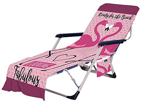 Morbuy Beach Chair Cover Towel, Summer Fashion Beach Towel Lounger Bags with Pockets Sunbed Towels Fitted Microfiber Sun Lounger Towels for Summer Outdoor Pool Vacation Travel (Flamingo)