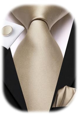 Hi-Tie Herren Krawatte Schwarz Paisley/Plaid/Streifen/Einfarbig Krawatten Set Einstecktuch Manschettenknöpfe Business Formal Hochzeit Meeting Geschenkbox,leichter Champagner solide