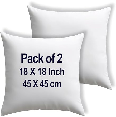 raajsee Cushion Inserts 45cm x 45cm / 18 x 18 inch (Pack of 2), Cotton Blend Fabric, Sofa Cushions Inner Pads Decorative Stuffing For Square FoamThrow Pillow Hollow fiber Filler Bed Couch