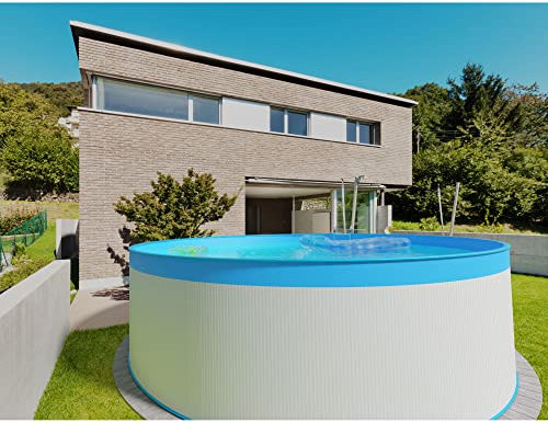 Planet Pool Stahlwandpool Set (3-Teilig) rund 350x90 cm, Stahl 0,3 mm weiß, Folie 0,2 mm blau, Overlap