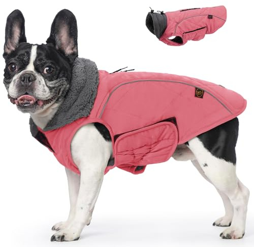 EMUST Dog Coats Winter, Thick Dog Clothes for Medium Dogs Boy, Coats for Dogs Winter with Harness Hole, Dog Coats for Cold Weather, Pink, M