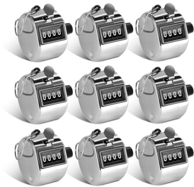 Abiyou 9 PCS Metallo Contatore Manuale,Mano Contatori di Conteggio,Meccanico Contatore della Mano,4 Cifre Metallo Contatore,per Abbinare,Contare,Golf,Tiro,Giri,Conteggio degli Ospiti