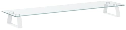 vidaXL Skärmställ vit 80x20x8 cm härdat glas och metall, datorställ, bildskärmsställ för stationär dator, skrivbordshöjare, tangentbordsställ