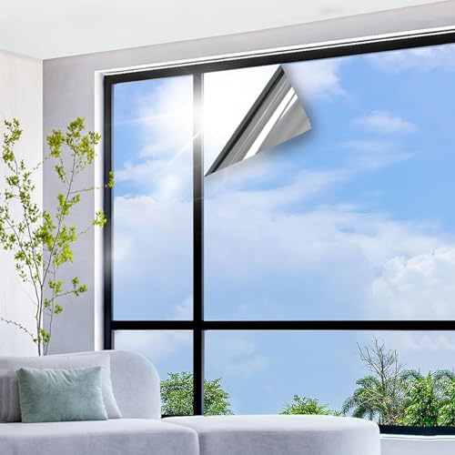 HJXGQJM Sonnenschutzfolie Fenster Innen Oder Außen Spiegelfolie Fenster Sichtschutz UV Schutzfolie Rückstandslose Wärmeschutzfolie Thermofolie Fenster Gegen Hitze Silber(152x400cm(60x157in))