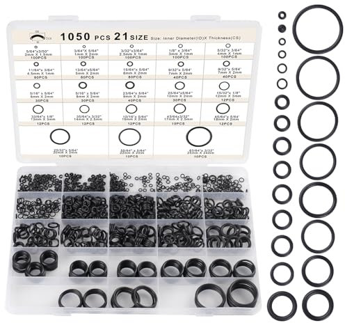 Romeda O Ring Kit 1050 PCS, O Ring Assortment Kit 21 Size, Metric Nitrile Rubber O Rings for Car Auto Vehicle Repair Faucet Plumbing Air or Gas Sealing Connections Resist Oil and Heat