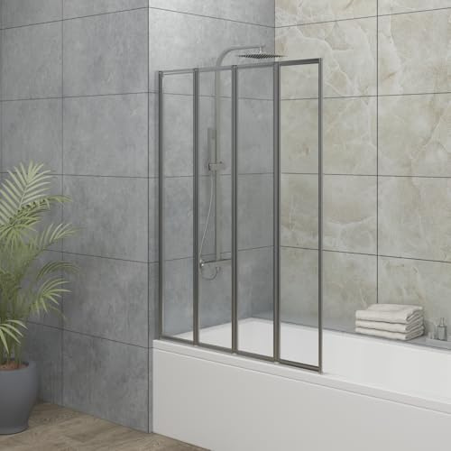 Blümme 850x1400mm 4 Panel Folding Bath Shower Screen Over Bath Shower Screen Door Clear Glass Chrome Framed