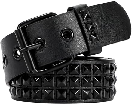 VONMELLI Cinturón con remaches Y2K Cinturón de piel gótico para hombre y mujer, de metal, estilo punk, para vaqueros, Tachuelas negras, S: Passt Taillenumfang 68-81cm