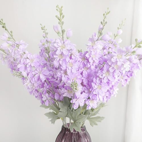 OUKEYI 6 fiori artificiali delphinium lilla, 85 cm, realistici, eleganti, formali, in seta, fiori artificiali, per matrimoni, decorazioni per la casa