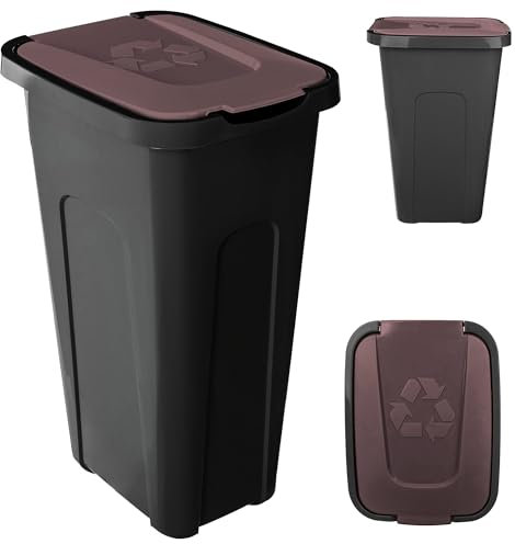 KADAX Poubelle pour tri des déchets, 30 l, robuste, avec couvercle à rabat hermétique, pour système de tri des déchets, en plastique, (1, couvercle marron)