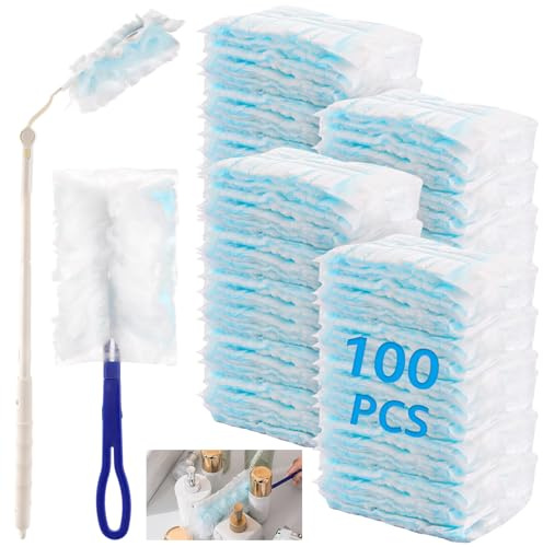 Oungy 102 stycken för Swiffer dammmagnet påfyllningspaket, Duster för Pronto dammvippa, dammvippa teleskop för Swiffer, dammtorkare med 1 handtag och 1 teleskopstång, för djurhår damm smuts