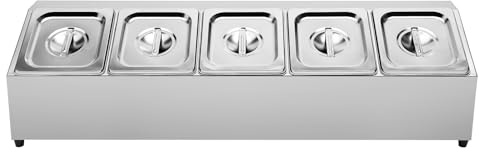 Bac Gastronorm - Récipient en acier inoxydable - Passe au lave-vaisselle - Avec 5 récipients 1/6 avec 5 couvercles assortis - Pour restaurants, poteries chaudes, magasins de thé au lait