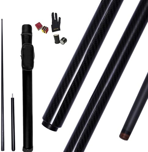 Kolfiber biljardkö, 10,5 mm huvud – 57 tum professionell poolkö med handskar, kritpulver, biljardset box