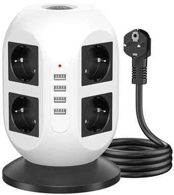 Steckdosenleiste mit USB und Überspannungsschutz(8-Fach Mehrfachsteckdose mit Schalter, 2m Kabel), Kompakter Steckdosenwürfel für Haushalt & Büro
