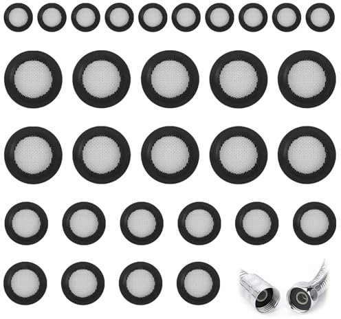30 Piezas Arandelas de Goma con Filtro, MUNTE Junta de Goma Negro, Junta Plana para Manguera de Ducha, Incluyendo 3/4, 1/2, 1 Pulgada, para Duchas, Mangueras, Grifos