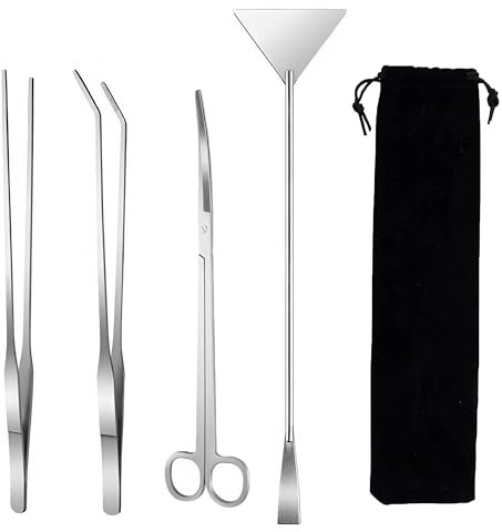 Set di 4 attrezzi per terrario, forbici per acquario, pinzette lunghe per acquari, set di attrezzi per raschietto, 4 in 1, antiruggine per piante acquatiche, strumenti per acquario, pulizia delle