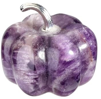 CrystalTears Amethyst Crystal Pumpkin Figurine Mini Carved Gemstone Pumpkin Decorative Ornaments Statue for Fall Harvest Thanksgiving Halloween Tabletop Home Decor Pumpkins Paperweight Gifts 1.2”