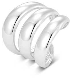 ALEXCRAFT Chunky Ringe Gold Silber für Damen Herren Vintage Ring Hypoallergen 14K Vergoldet einfach Offen, 7.5 Verstellbar Statement Drehring Dick groß Glatter Schmuck für Frauen Freundin