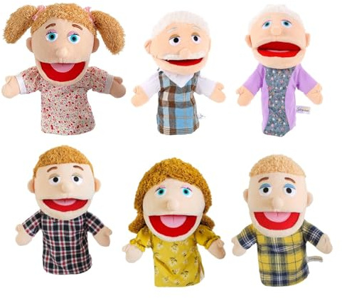 Marionette Per Famiglie In Peluche - Set Di Marionette Morbide Da 6 Pezzi, Personaggi Multietnici Per Bambini | Giochi Di Ruolo Narrativi, Giochi Di Finzione Educativi, Giocattoli Per Lo Sviluppo
