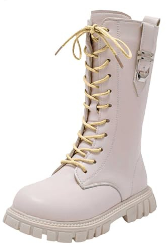 Bottes et Bottines Fille de Cowboy à Lacets Botte de Combat Punk Gothique Bottine avec Fermeture Éclair Confortables à Bout Rond Mode Chaussures Enfants Chaudes Bottes d'équitation Déguisement 27-37