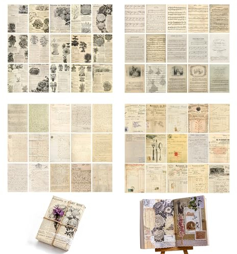 120 fogli di carta per scrapbooking vintage decorativa, carta per découpage creativa, carta per artigianato 4 stili, carta per album di ritagli, carta per design e motivi per diario fai da te