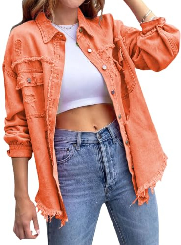 Damjacka med sliten denim och överdimensionerad långärmad kappa | Revd, sliten jeansjacka, överdimensionerad passform, långärmad design, avslappnad enkel jeansjacka