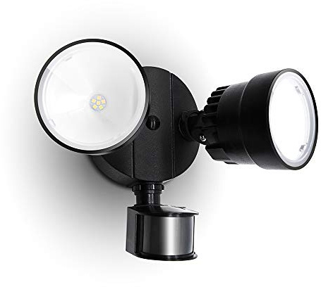LUTEC Shrimp P6221B-PIR24 2000 Lumen 18 Watt 26 LED Motion Activated Integrated Dual-Head Floodlight Outdoor, IP54 Waterproof Exterior Security Wall Light for Patio, Garden, Yard-Black