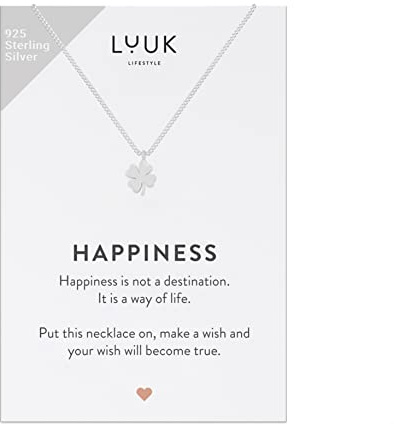 LUUK LIFESTYLE Collane per Donna e Ragazza in Argento Sterling 925, 50 cm | Ciondolo e cartolina HAPPINESS, Regali per Lei, Moglie, Mamma, Amica, Natale, Gioielli alla moda, Argento, Oro e Oro rosa