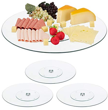 Relaxdays 2 Platos Giratorios XL, Bandejas Pasteles, Soportes Tarta, Aperitivos, Redondos, 45 cm, Cristal, Transparente