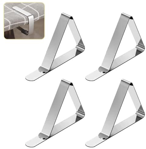 HERCHR 4PCS Tablecloth Clips, Heavy Duty Picnic Table Cloth Clips, Stainless Steel Table Cloth Cover Clamps Triangular Table Cloth Holders Clips for Tables with a Thickness of Less Than 6cm