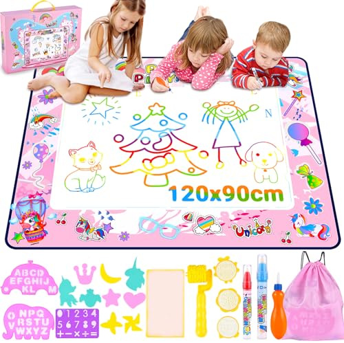 Nabance Pizarra Magica de Agua, 120 X 90 CM , Pintura Multicolor, Alfombra de Dibujo para Niños de 3 a 8, Juego Educativo y Didáctico, Idea de Regalo