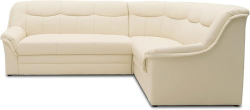 DOMO. collection Divano angolare Berlin, senza tempo in pelle con imbottitura in piume di alta qualità, divano a forma di L, in ecopelle, 205 x 250 x 89 cm, beige (crema)