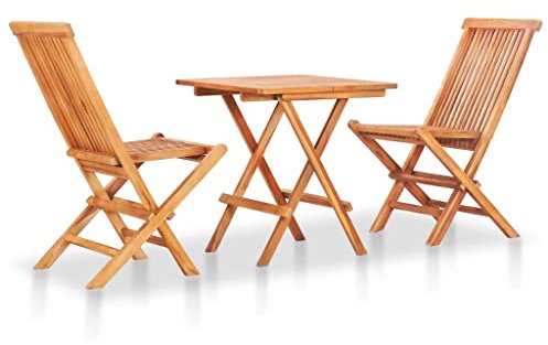 Hommdiy Teak Massiv Bistroset 3-TLG. Klappbar Balkonset Gartenmöbel Balkonmöbel Sitzgruppe Sitzgarnitur Gartengarnitur Gartenset Tisch Stühle