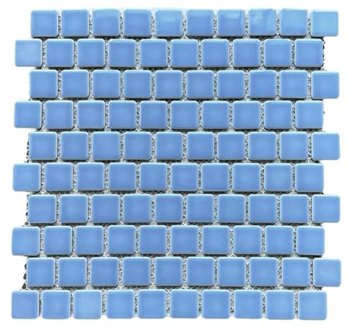 Tenedos Cornflower Blue 1 Inches Brick Pattern Porcelain Mosaic Tile – 1 Sheet for Pool, Bathroom, Kitchen Backsplash, Shower Walls, and Indoor/Outdoor Floor Use