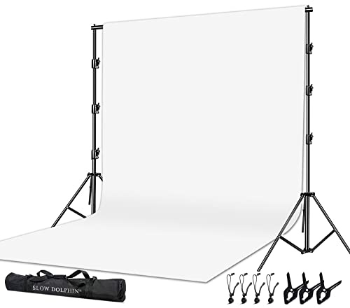 SLOW DOLPHIN Photo Video Studio 10 x12ft 100% Cotton White Muslin Backdrop with 10 x 10ft Stand Photography Background Support System Kit Clamp, Clips,Carry Bag
